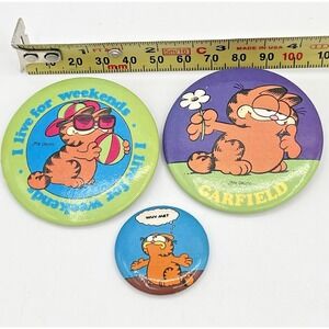 Vintage 1978 Garfield Jim Davis Pinback Button Pins Lot of 3 Cartoon Cat